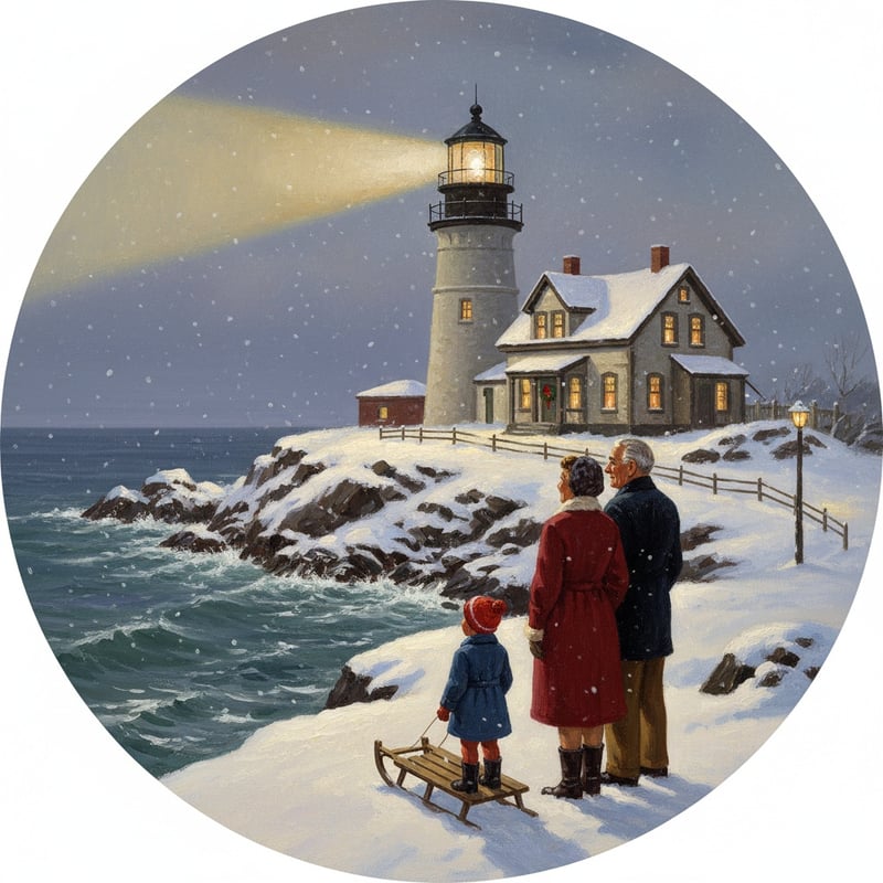 Cape Neddick Lighthouse Holiday Scene
