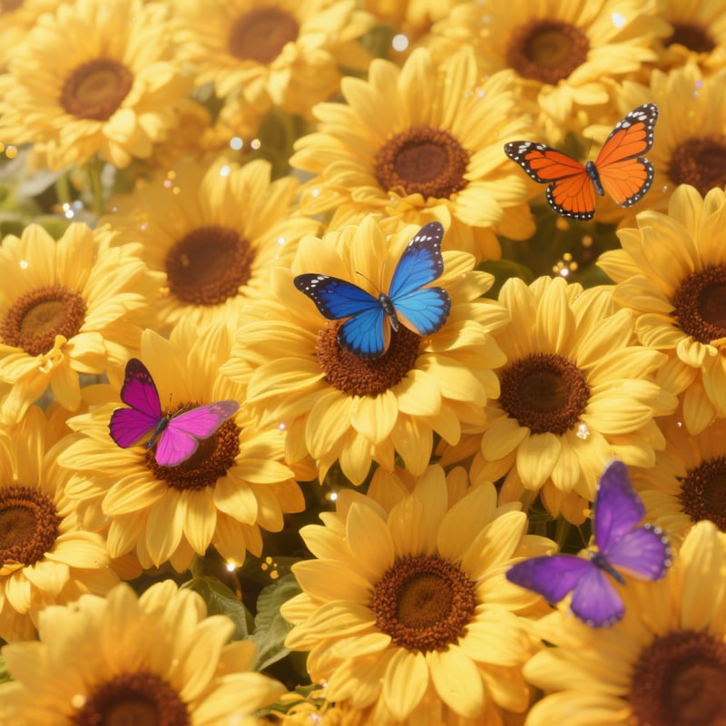 Seamless Sunflower and Butterfly Pattern