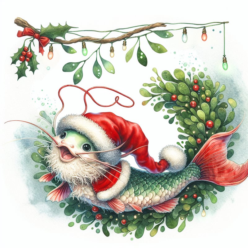 Catfish in Santa Suit Watercolor