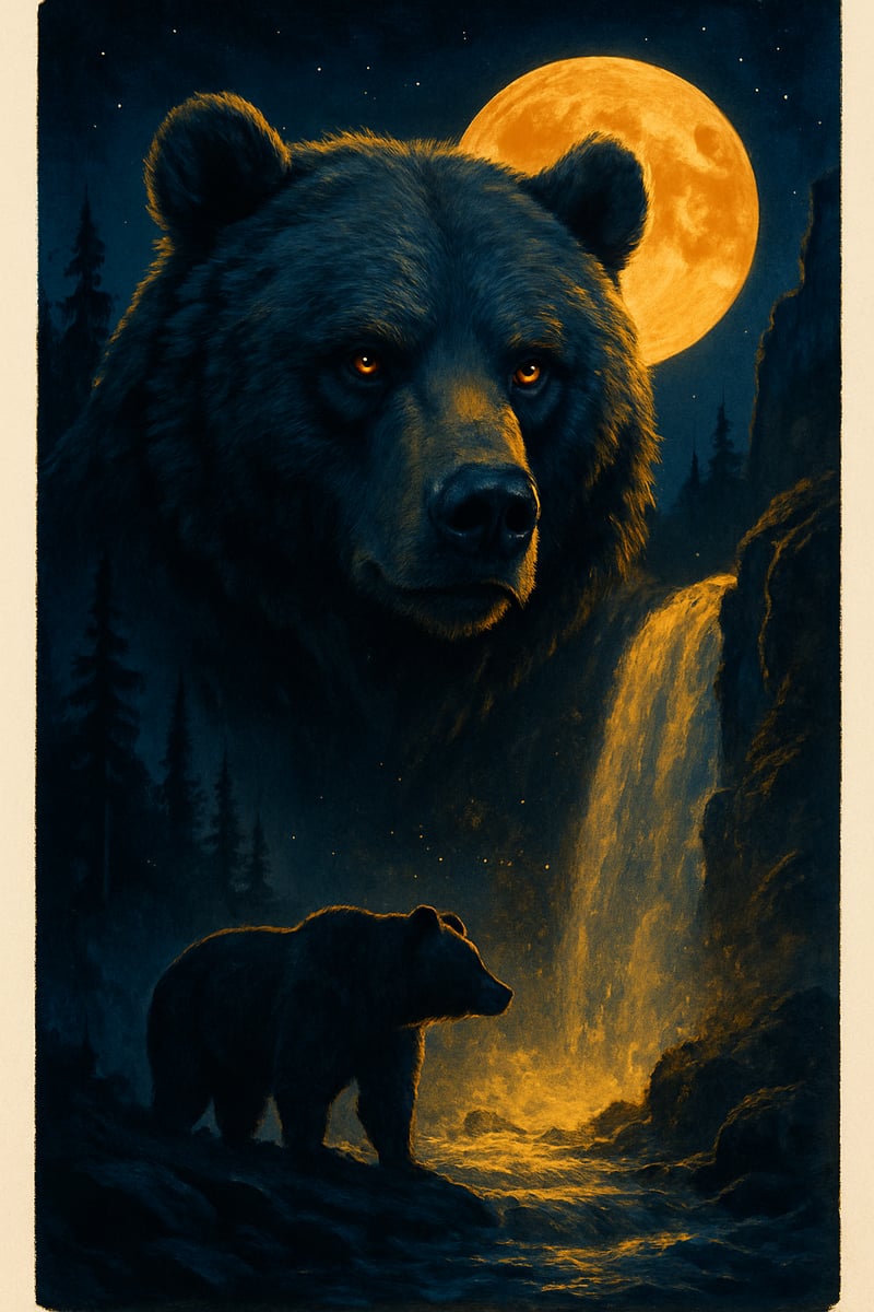 Majestic Grizzly Bear in Prehistoric Night