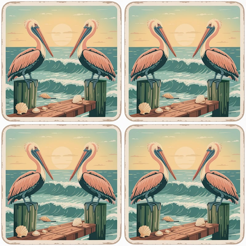 Retro Pelican Coastal Pattern
