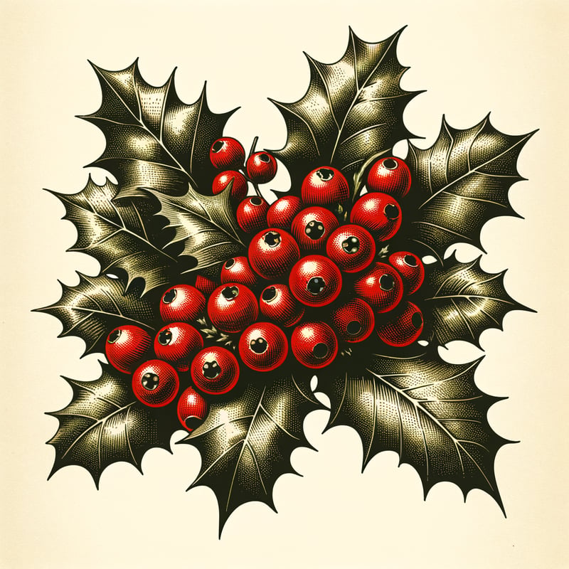 Antique Holly Leaves Illustration