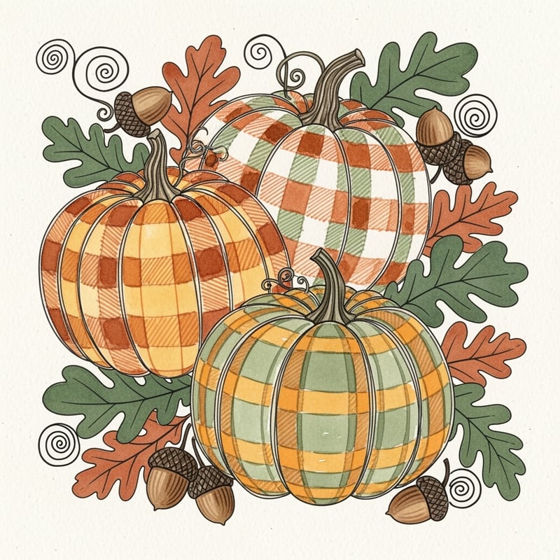Watercolor Plaid Pumpkins Collage
