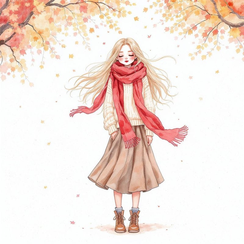 Stylish Fall Girl Watercolor Clipart