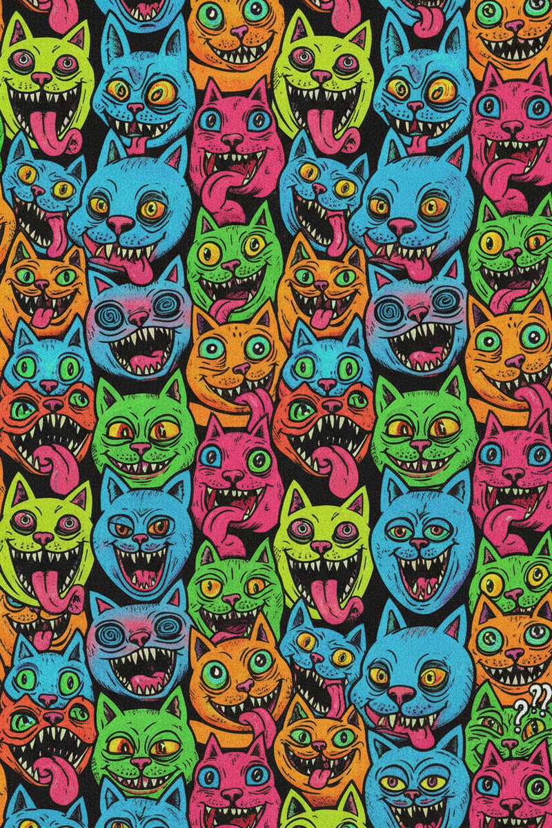 Grotesque Cartoon Cat Faces Art