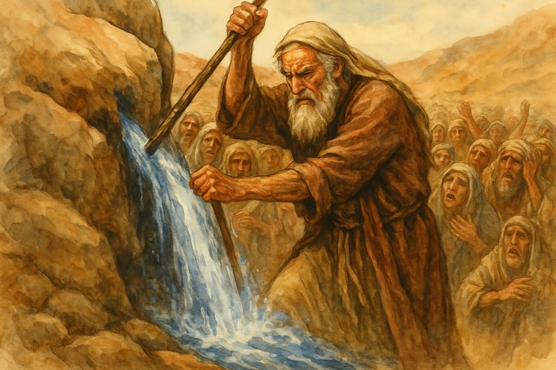 Moses at Meribah Watercolor