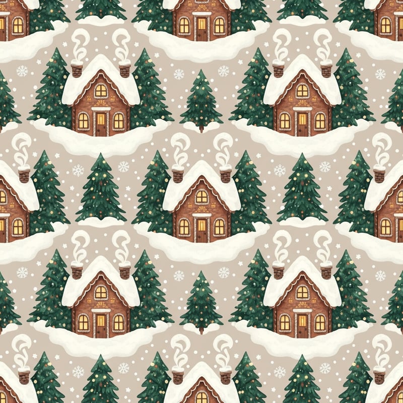 Cozy Holiday Snowy Cottage Pattern