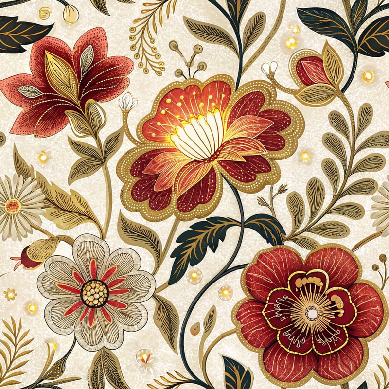 Neon Red Floral Embroidery Design
