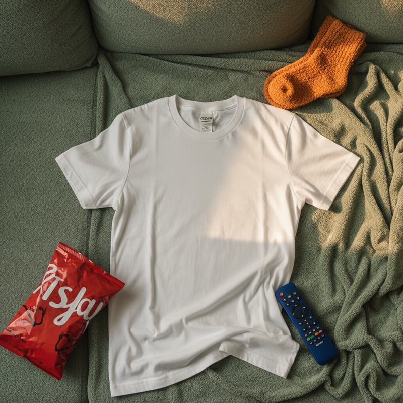 Flat-lay of White Gildan T-shirt