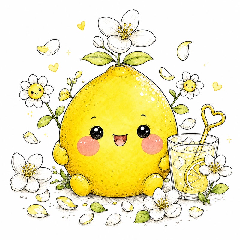 Whimsical Kawaii Lemon Clipart