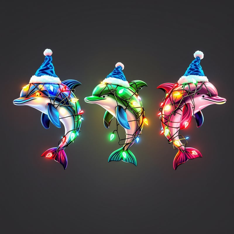 Boho Dolphins with Christmas Lights
