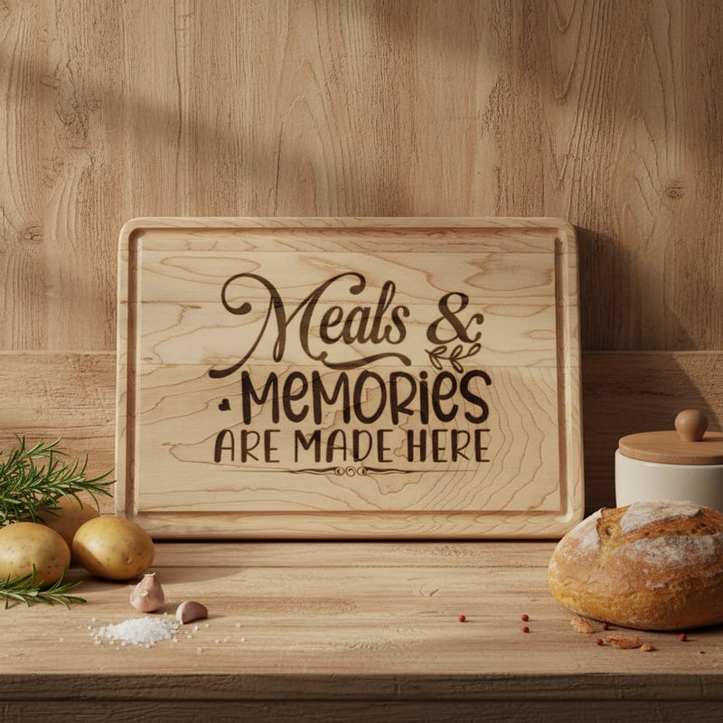 Engraved Wooden Board in Cozy Kitchen