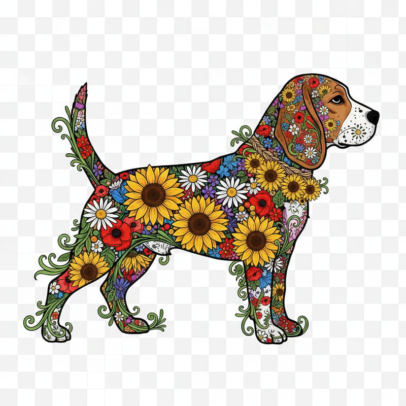 Boho Floral Beagle Illustration