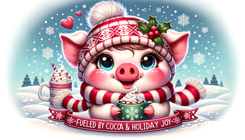 Cute Cartoon Pig in Festive Winter Outfit