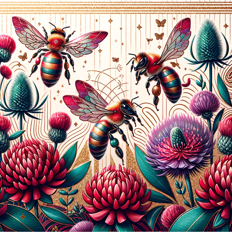 Vibrant Hand-Drawn Bees and Blossoms