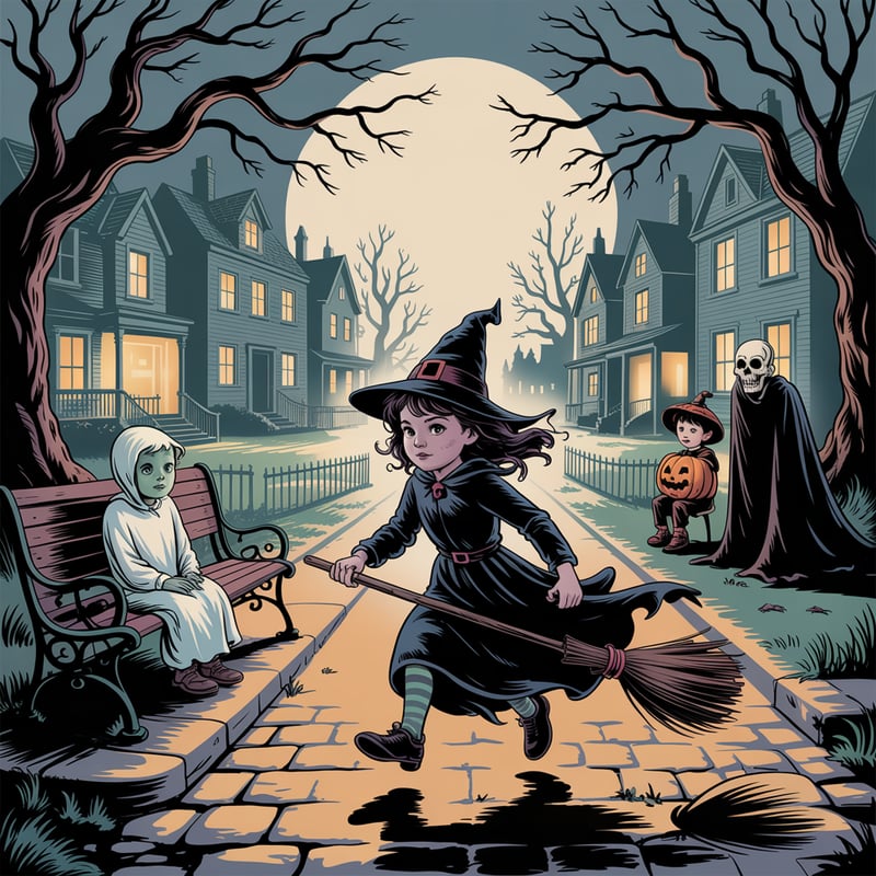 Vintage Halloween Street Scene
