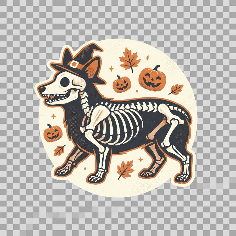Corgi Skeleton Halloween Illustration