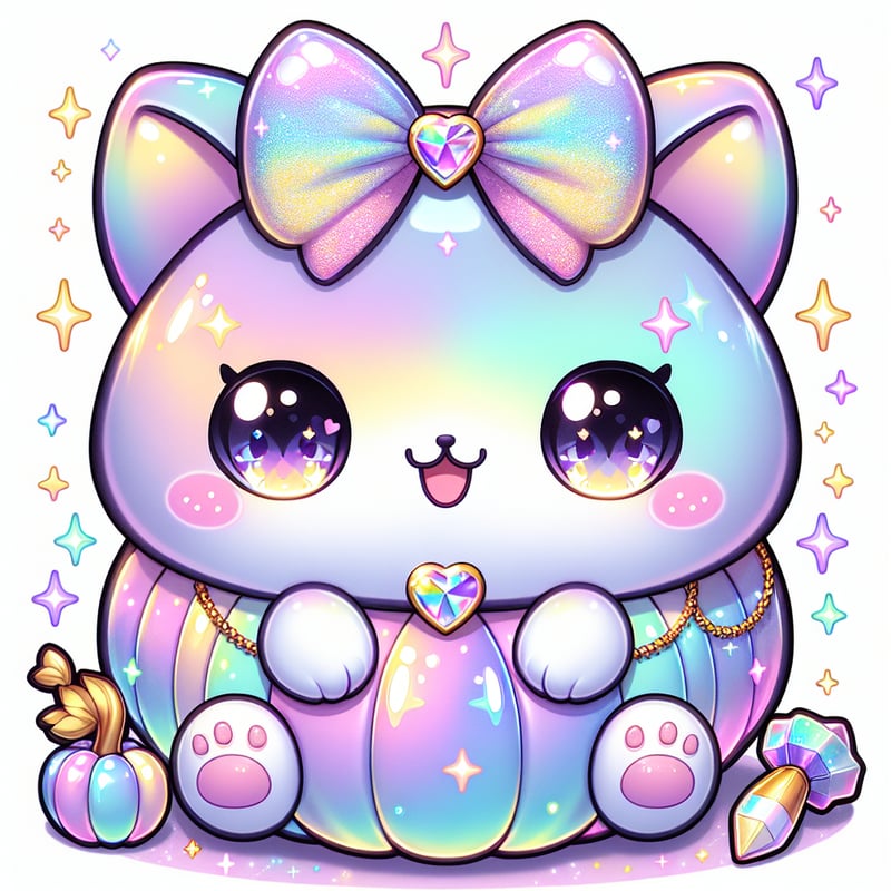Kawaii Holographic Cat with Pastel Accessories