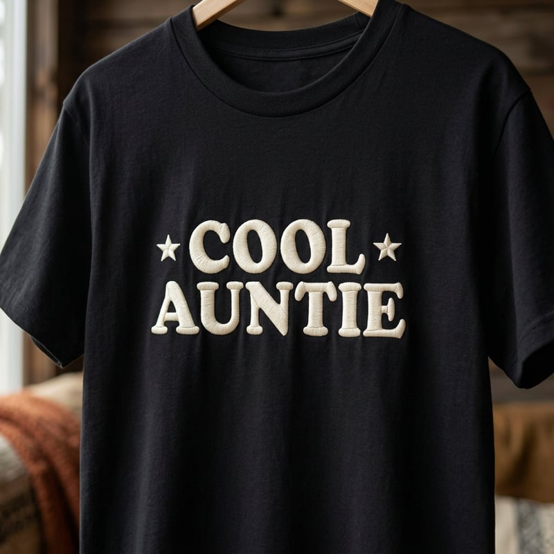 Cool Auntie Embroidered T-Shirt Design