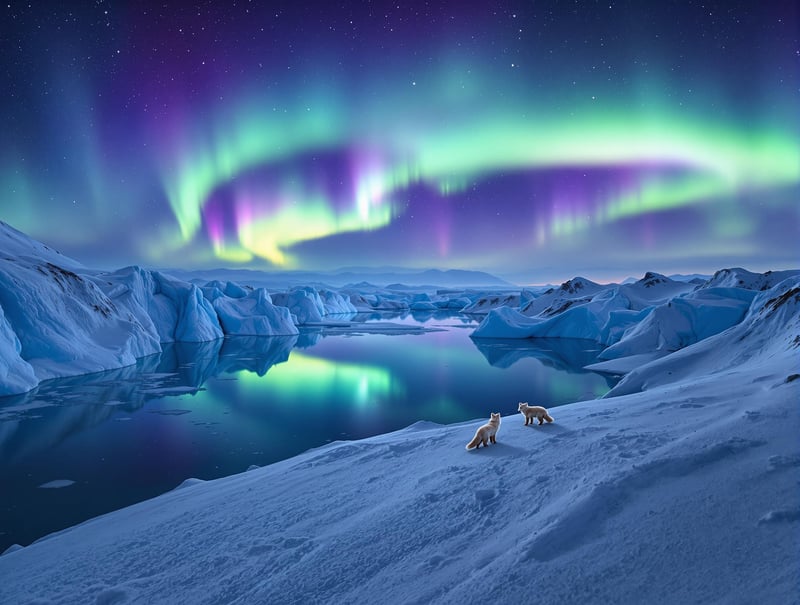 Aurora Borealis Over Polar Glacier