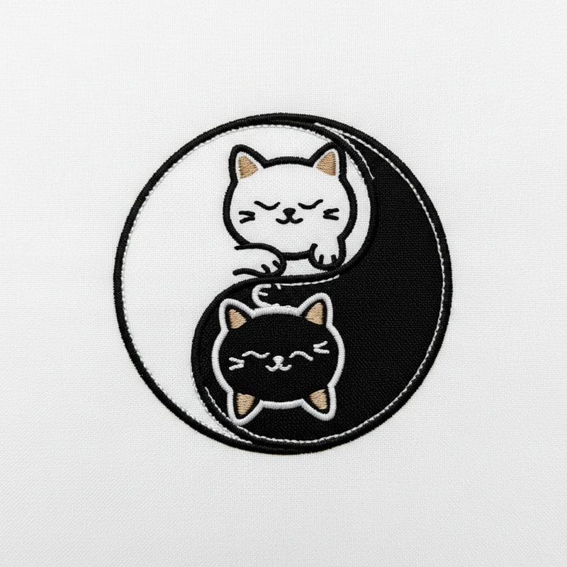 Yin Yang Embroidery Cats Design