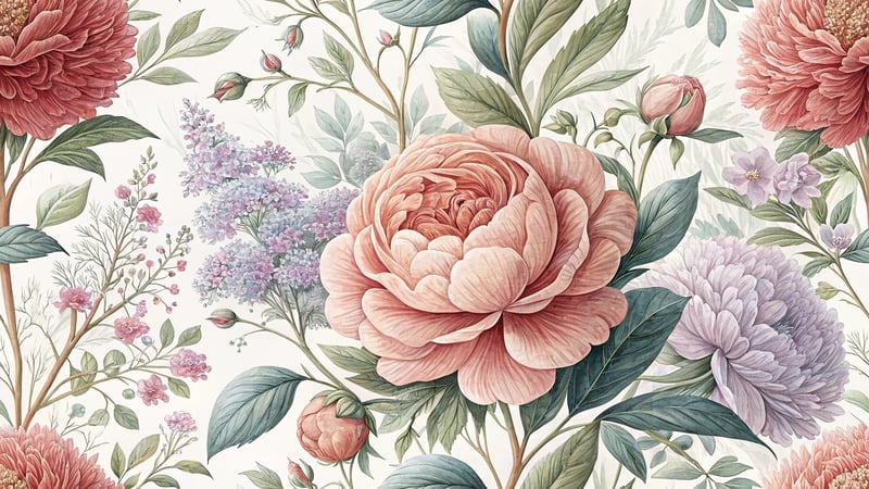 Vibrant Peonies and Floral Illustration