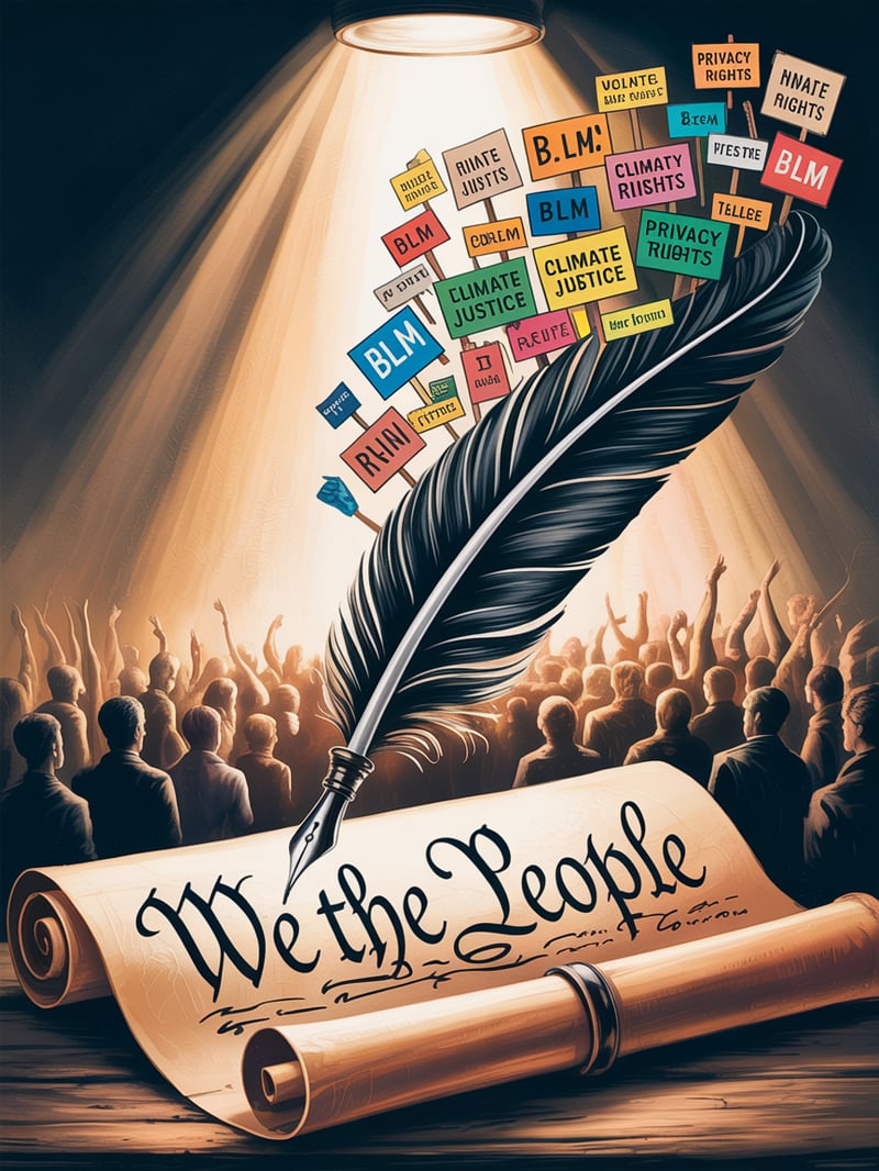 Quill Pen Writing with Protest Signs