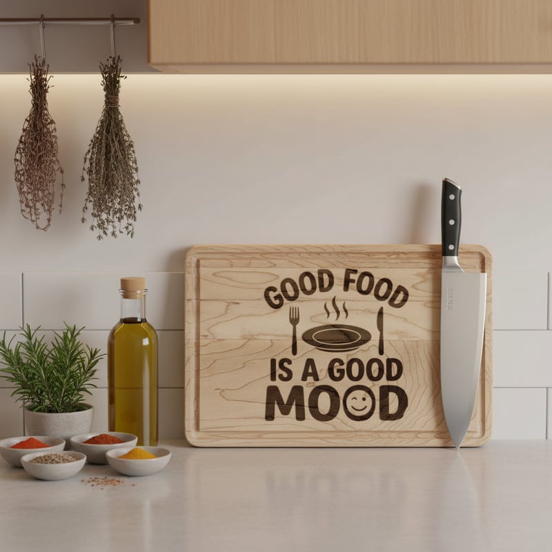 Modern Kitchen with Maple Chopping Board