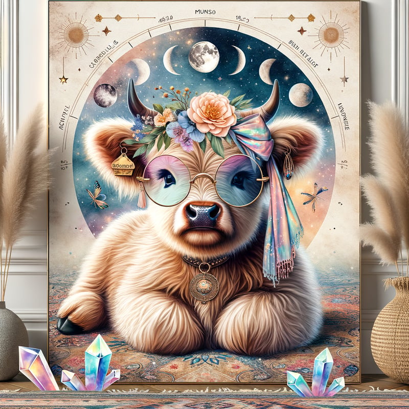 Baby Highland Cow with Floral Glasses