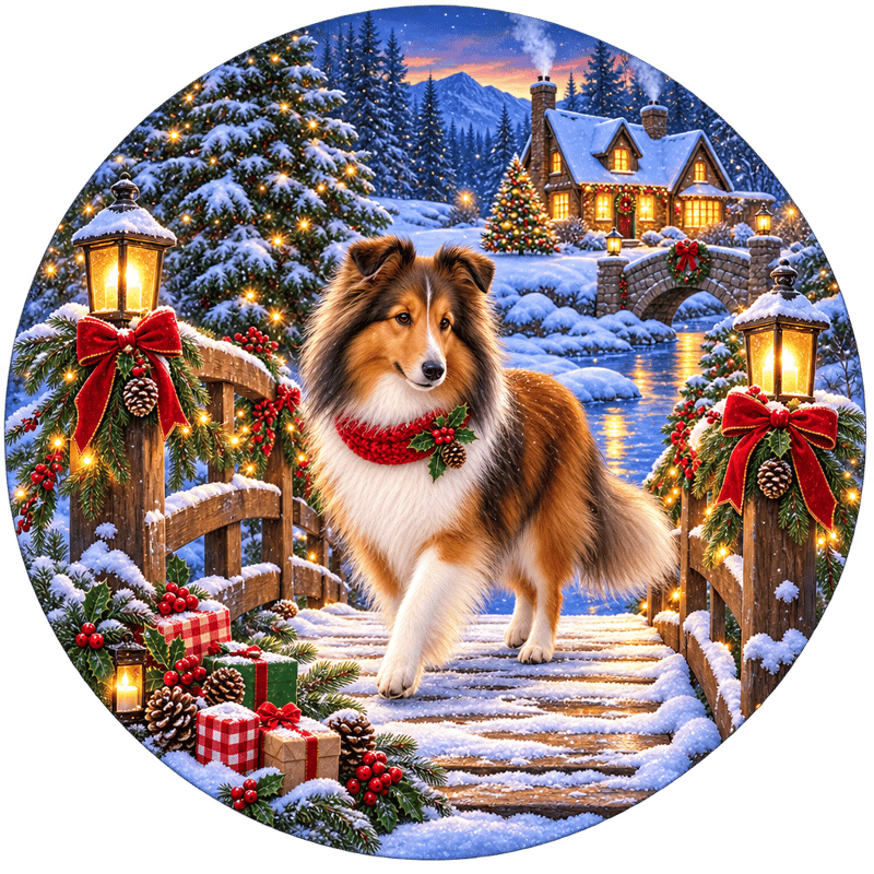 Shetland Sheepdog Holiday Circular PNG