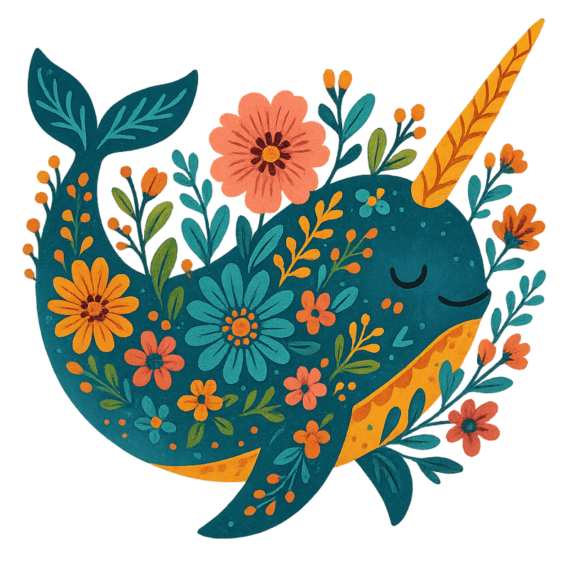 Boho Floral Narwhal Illustration