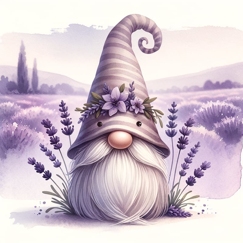 Whimsical Lavender Gnome Illustration