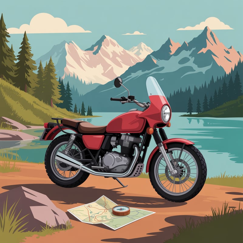 Adventure Motorcycle by Mountain Lake
