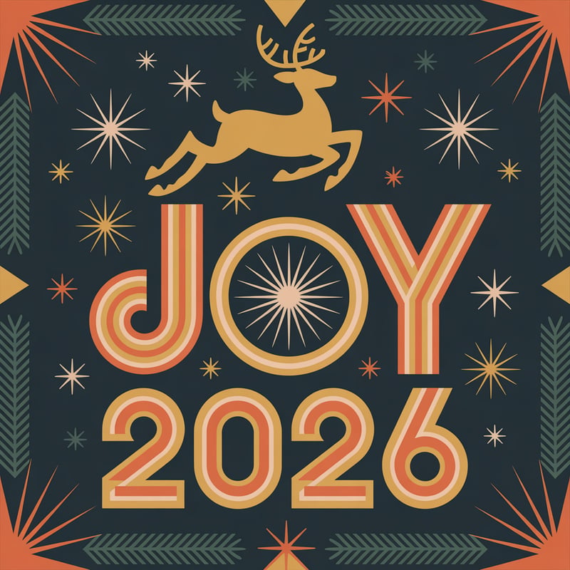 Retro Christmas Art with Geometric Reindeer