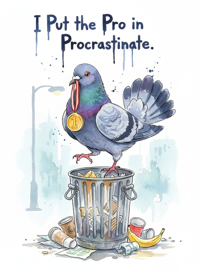 Watercolor Pigeon with Medal Illustration