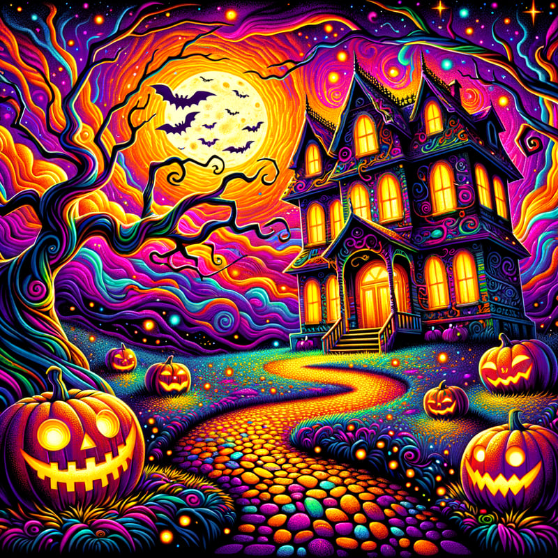 Whimsical Haunted House Halloween Art