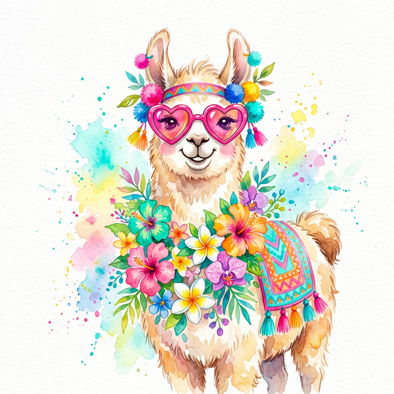 Whimsical Watercolor Llama Art