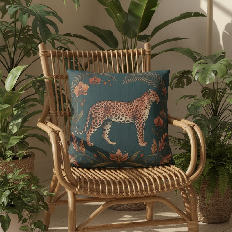Bohemian Cushion Mockup on Rattan Chair