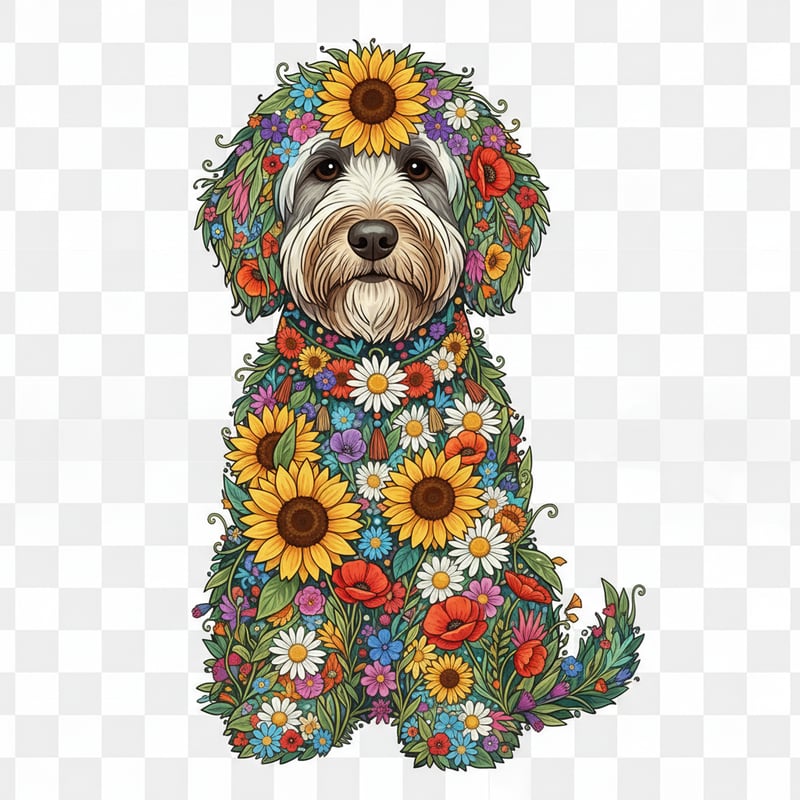 Boho Floral Sheepadoodle Illustration