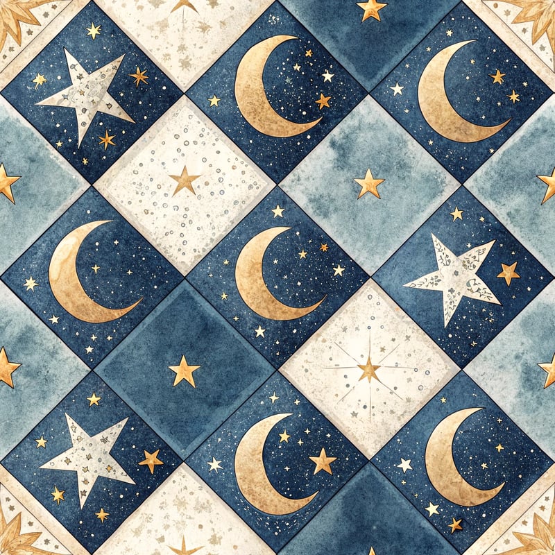 Seamless Celestial Square Pattern