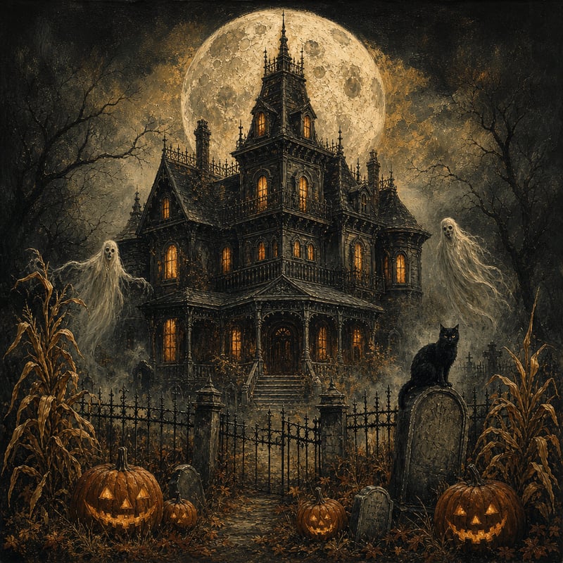 Vintage Gothic Haunted Mansion Illustration