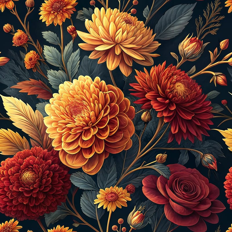 3D Floral Explosion with Chrysanthemums