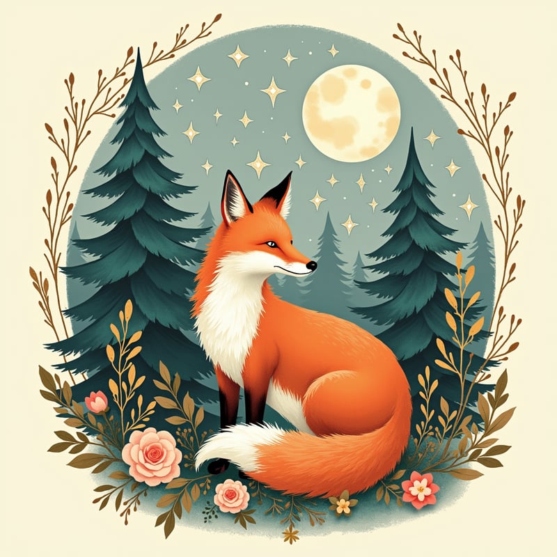 Vintage Woodland Fox Illustration
