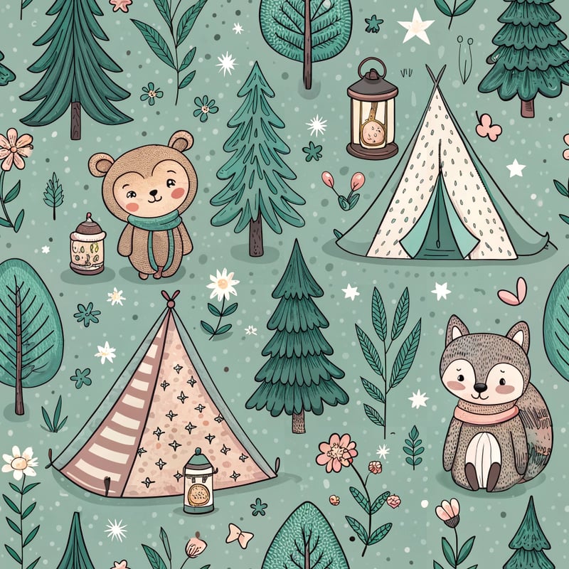 Seamless Camping Lantern Vector Pattern