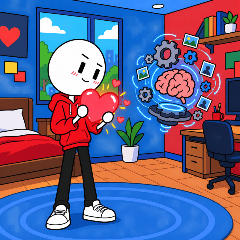 Flat 2D Cartoon Split: Love vs Memory