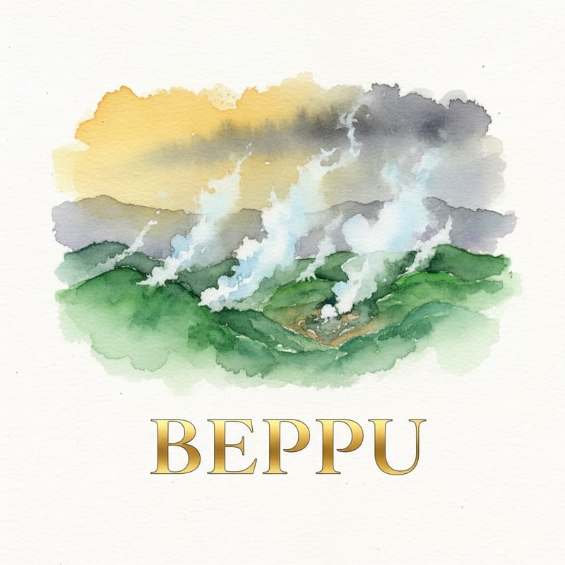 Watercolor Painting of Beppu Onsen