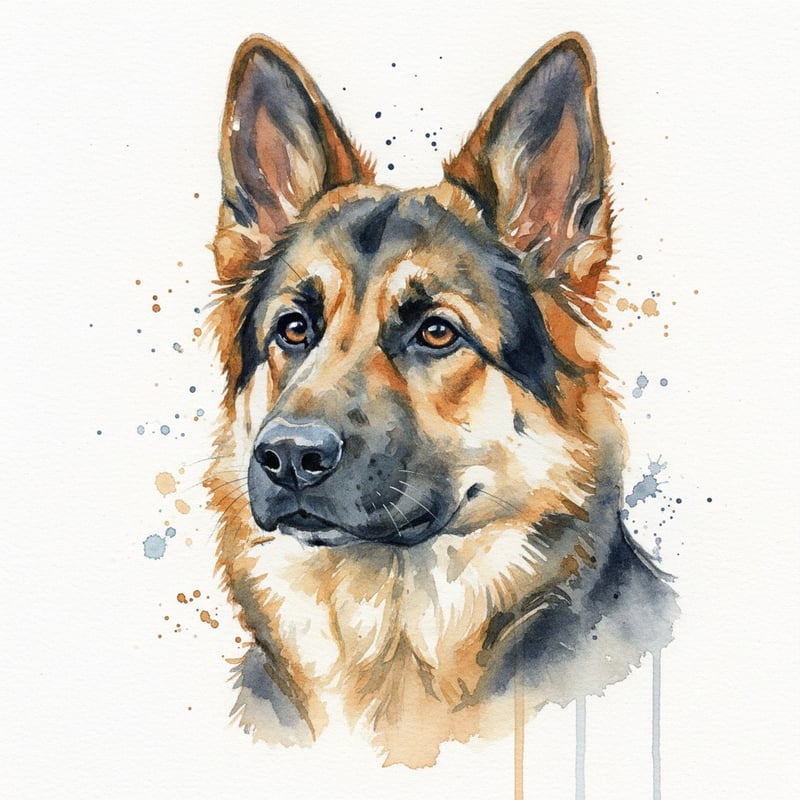 Watercolor Portrait of German Shepherd