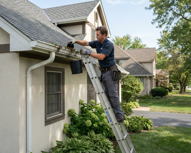 Technician Cleaning Rain Gutters