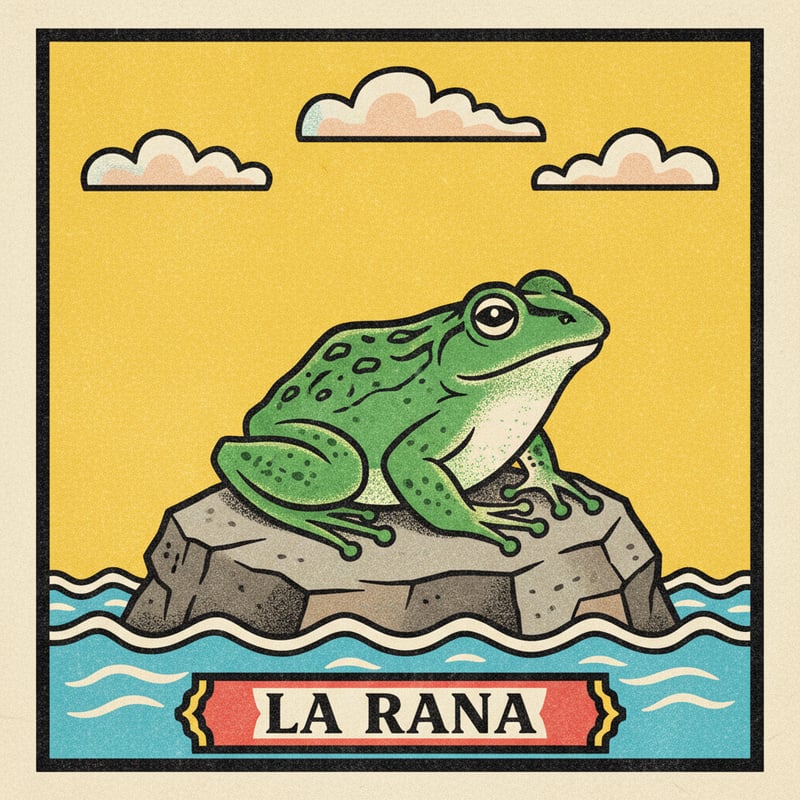 Mexican Lotería Style Frog Illustration
