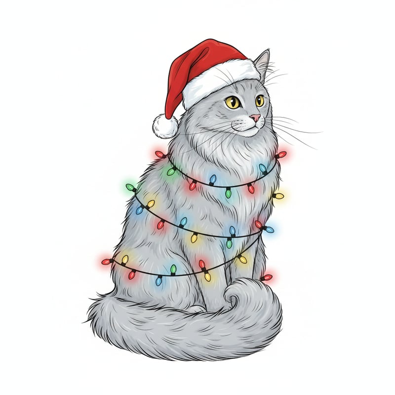 Nebelung Cat with Christmas Lights